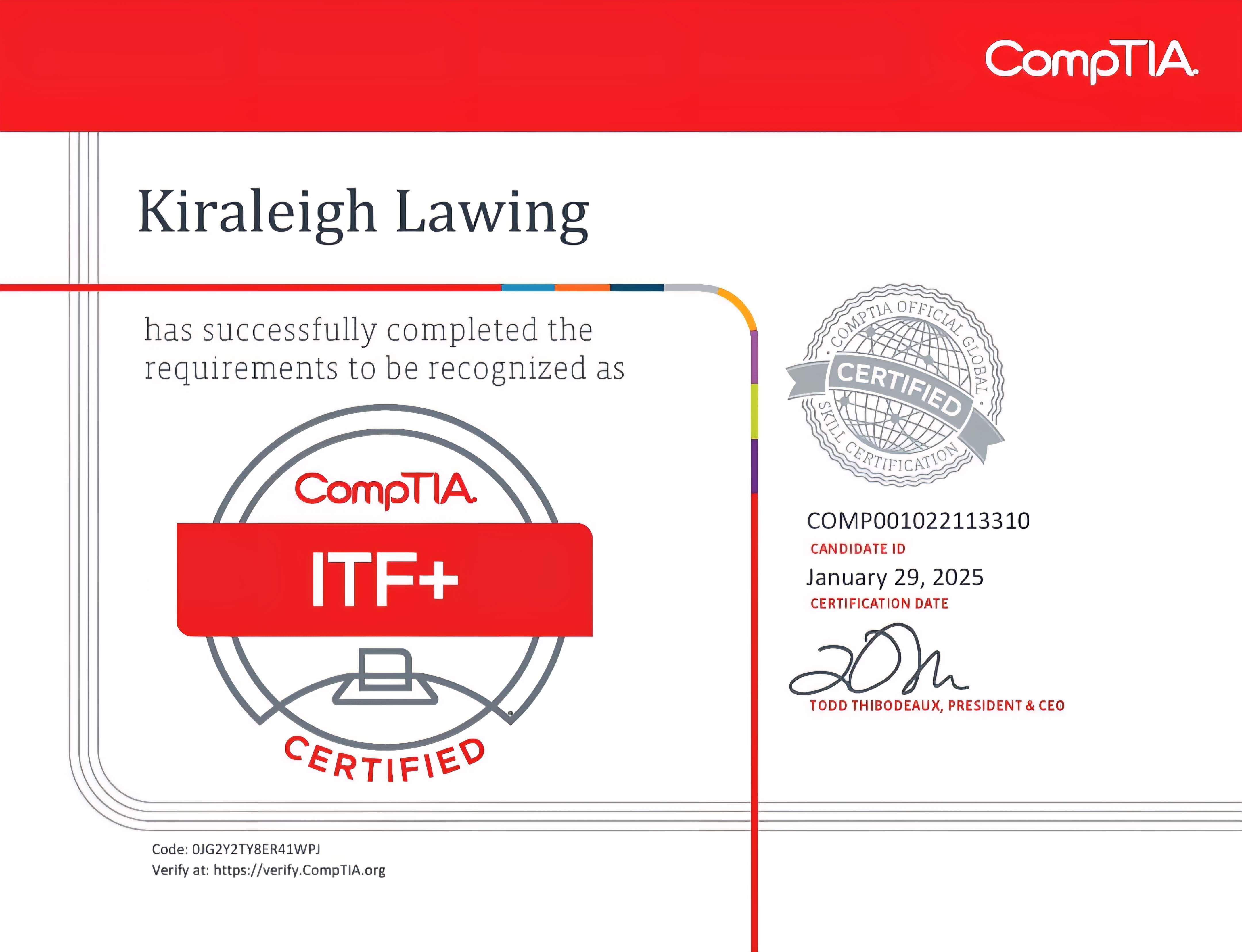CompTIA ITF+ certification badge